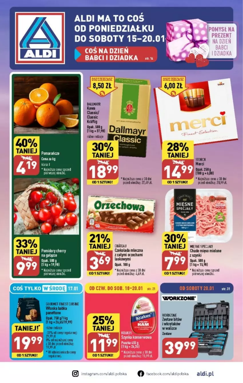 Gazetka promocyjna Aldi - ważna 15.01 do 21.01.2024 - strona 1 - produkty: Czekolada, Czekolada mleczna, Gra, Merci, Mięso, Mięso mielone, Pomidory