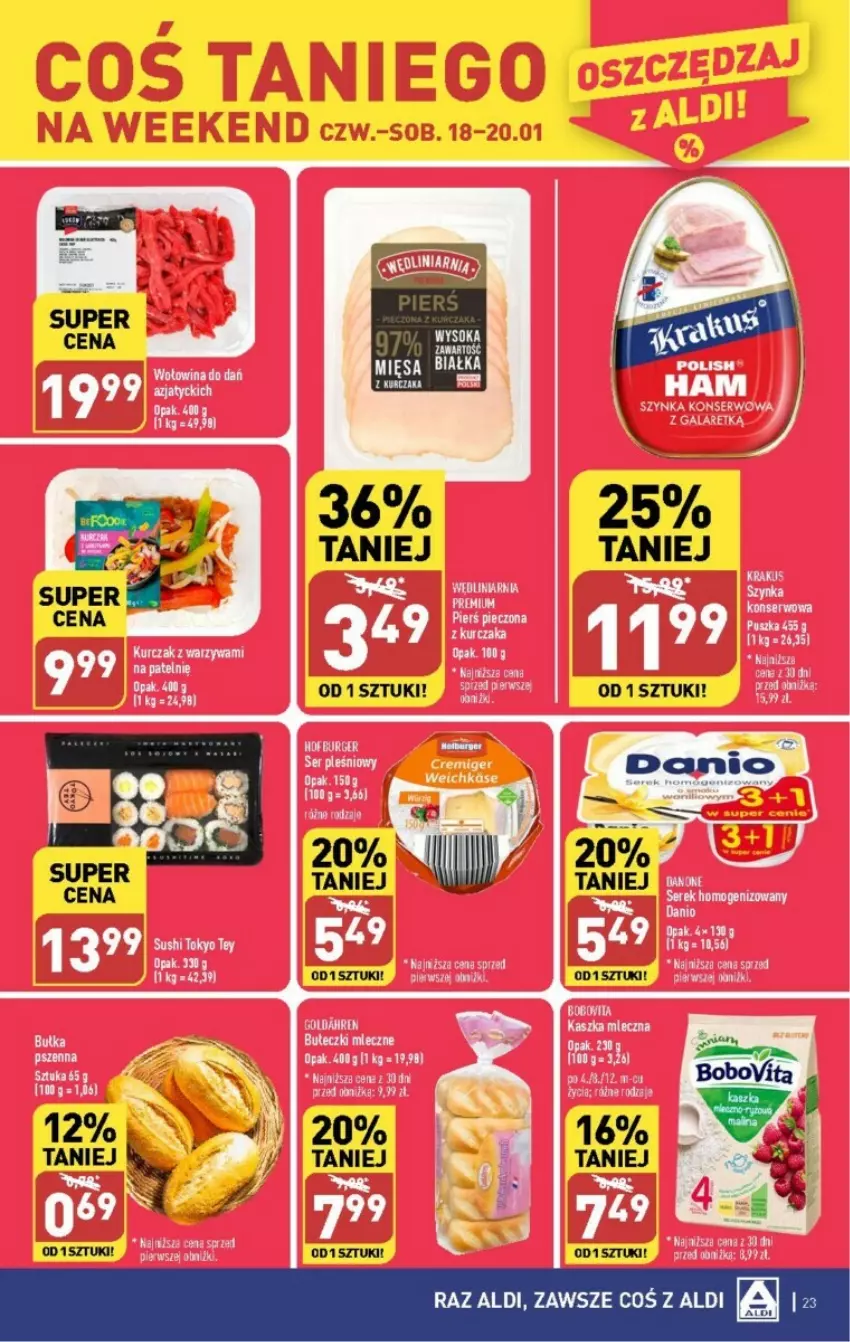 Gazetka promocyjna Aldi - ważna 15.01 do 21.01.2024 - strona 16 - produkty: Burger, Danio, Danone, Gala, Hofburger, Piec, Por, Ser, Szynka, Szynka konserwowa