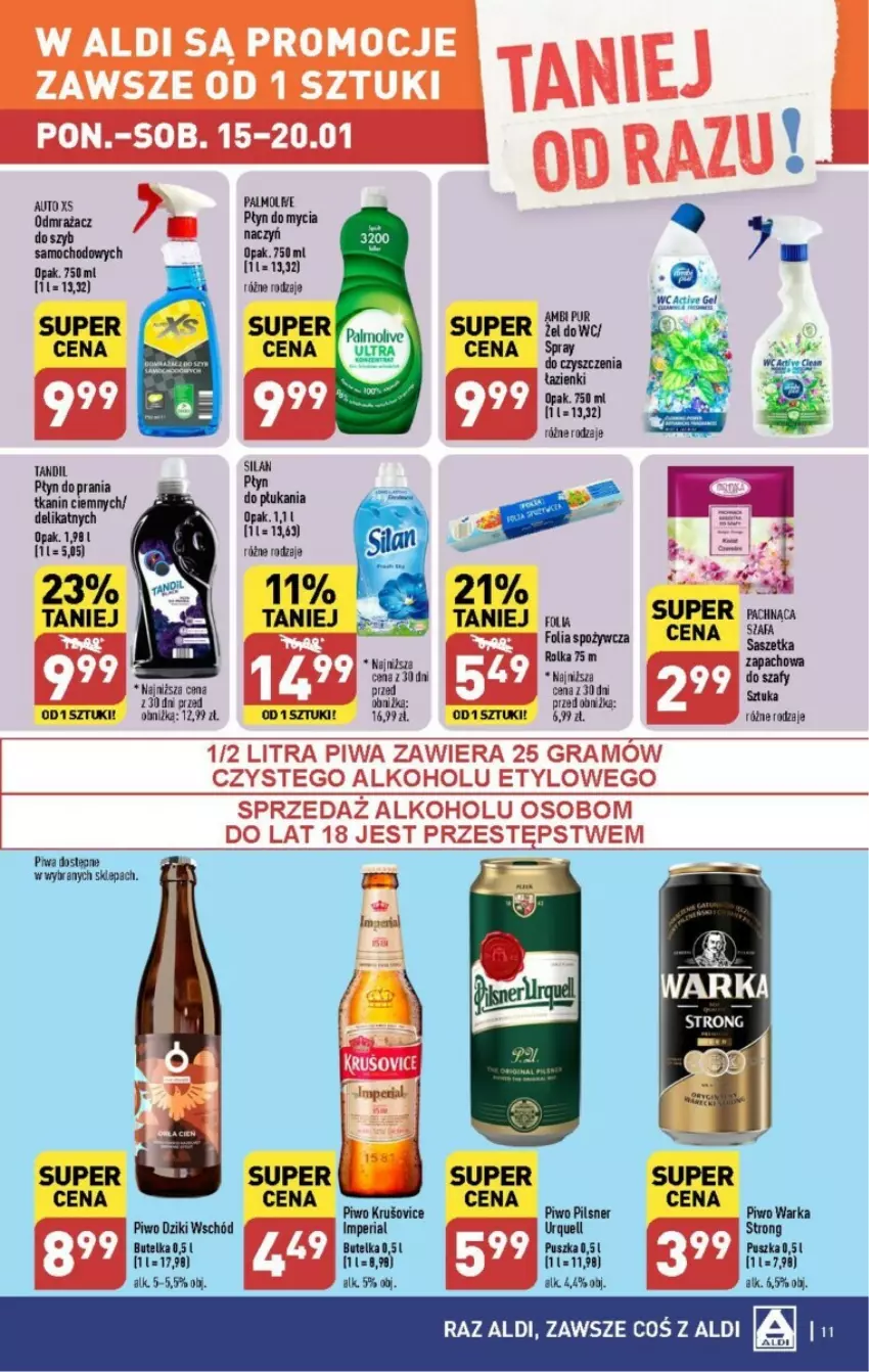 Gazetka promocyjna Aldi - ważna 15.01 do 21.01.2024 - strona 3 - produkty: Ambi Pur, Palmolive, Piwa, Piwo, Płyn do mycia, Płyn do płukania, Płyn do prania, Pur, Silan, Warka