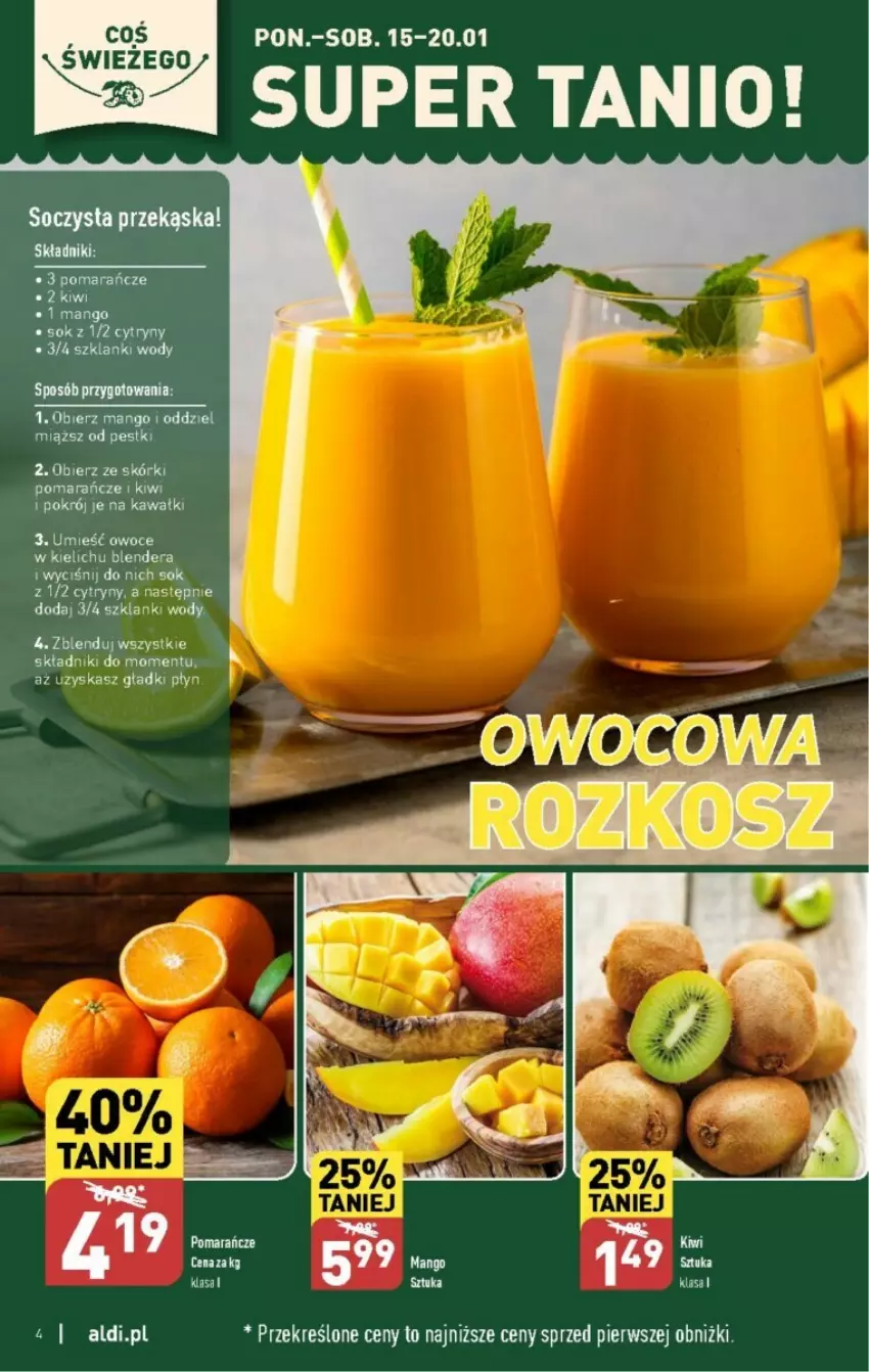 Gazetka promocyjna Aldi - ważna 15.01 do 21.01.2024 - strona 32 - produkty: Blender, Kawa, Kiwi, Lanki, Mango, Owoce, Pomarańcze, Sok