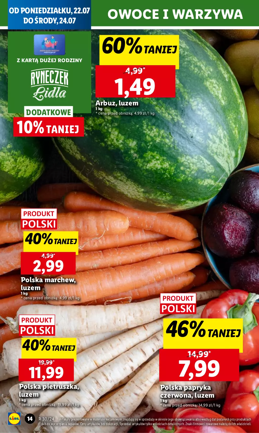 Gazetka promocyjna Lidl - GAZETKA - ważna 22.07 do 24.07.2024 - strona 16 - produkty: Arbuz, Chleb, Owoce, Papryka, Papryka czerwona, Pietruszka, Ser, Warzywa