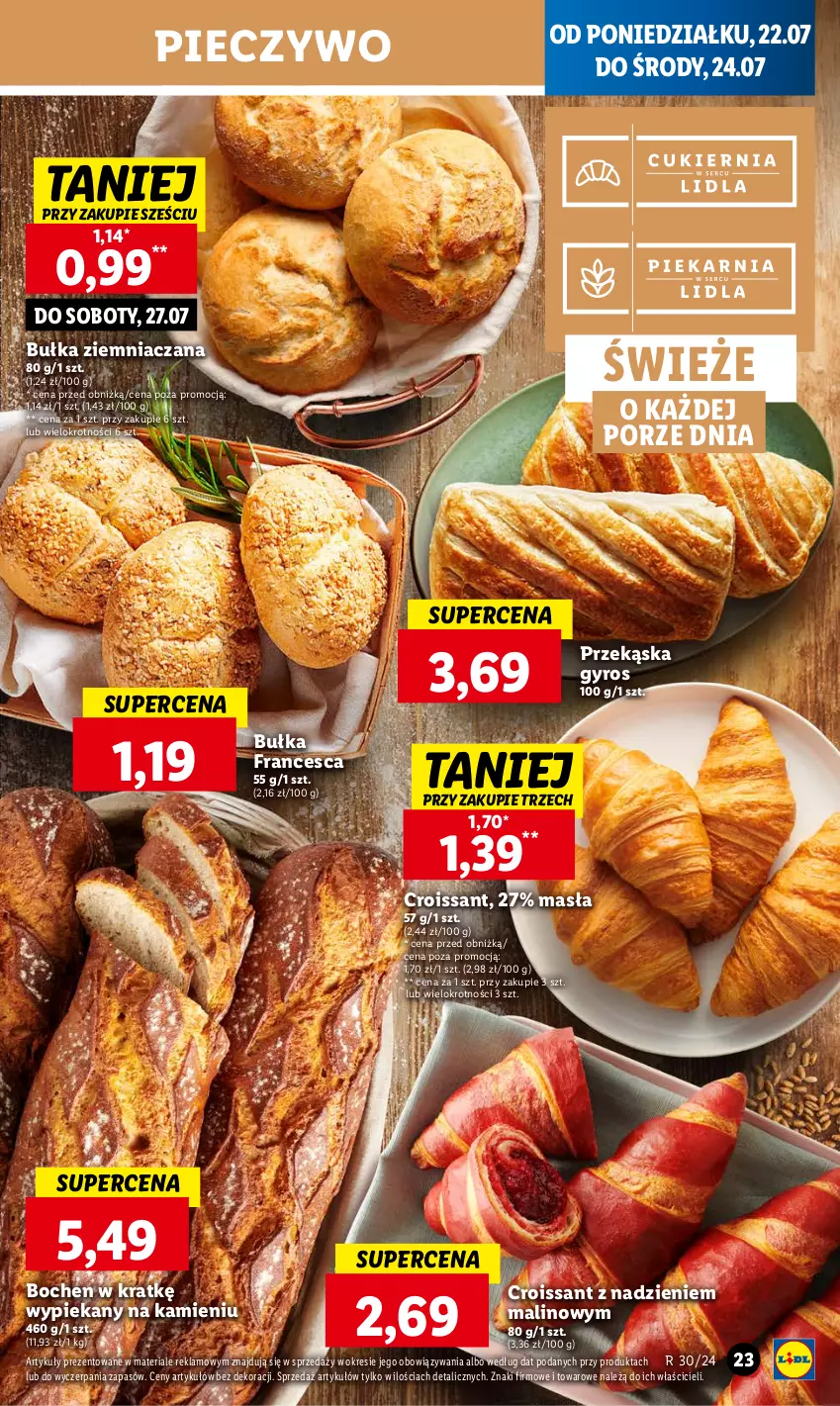 Gazetka promocyjna Lidl - GAZETKA - ważna 22.07 do 24.07.2024 - strona 25 - produkty: Bułka, Croissant, Gyros, Piec, Pieczywo, Por