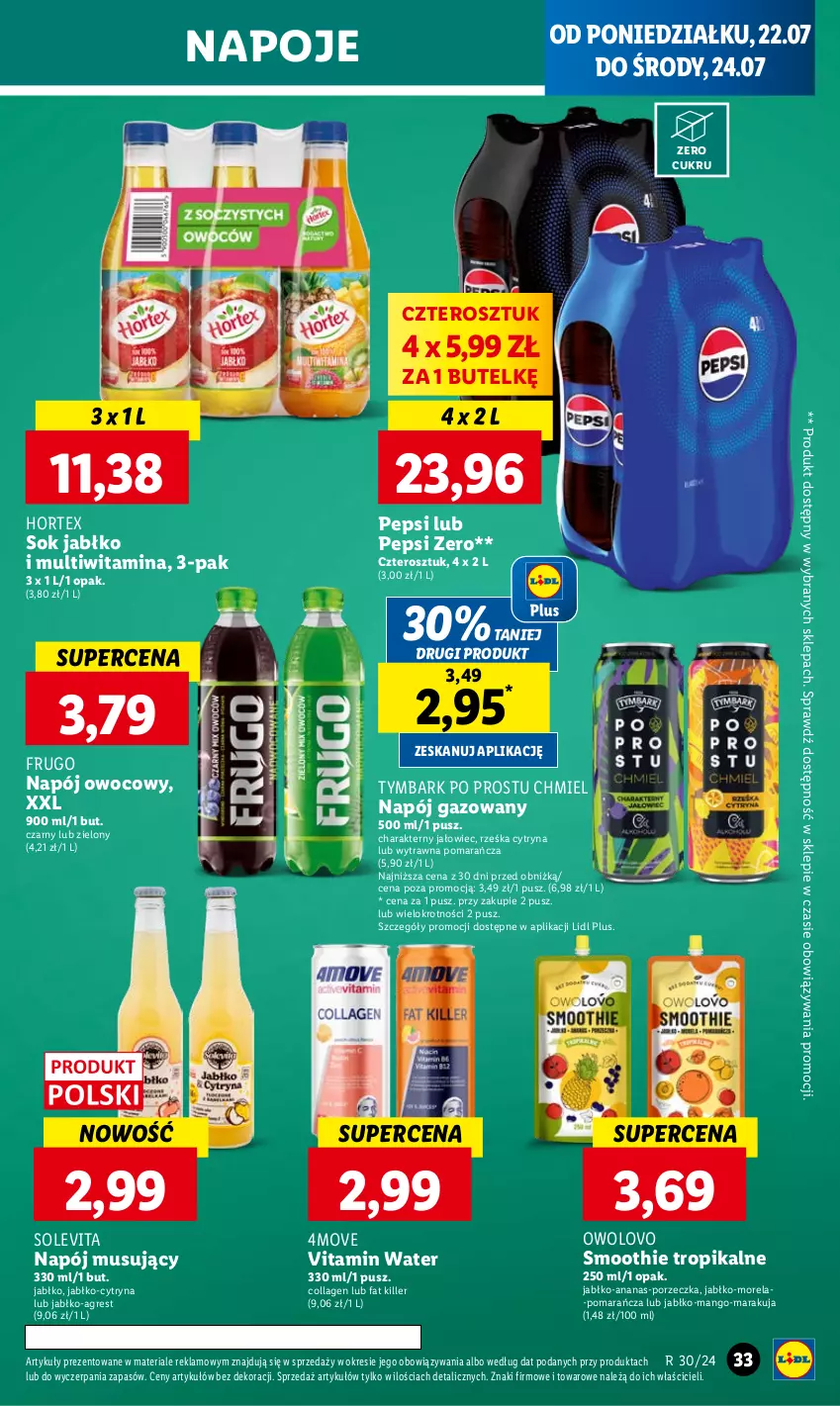 Gazetka promocyjna Lidl - GAZETKA - ważna 22.07 do 24.07.2024 - strona 37 - produkty: Ananas, Fa, Gres, Hortex, Mango, Morela, Mus, Napój, Napój gazowany, Napój musujący, Napoje, Pepsi, Por, Smoothie, Sok, Tymbark