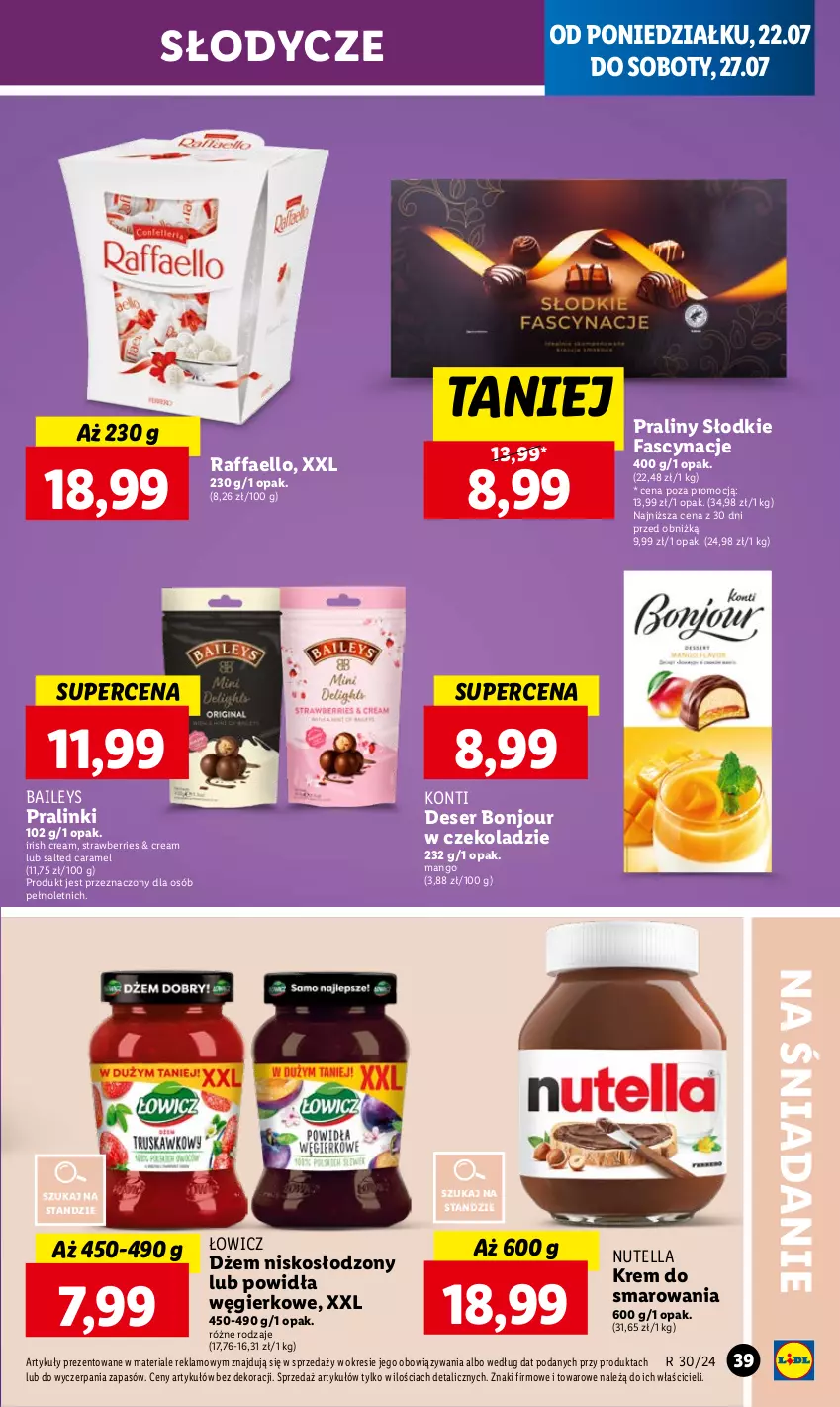 Gazetka promocyjna Lidl - GAZETKA - ważna 22.07 do 24.07.2024 - strona 45 - produkty: Deser, Dżem, Fa, Mango, Nutella, Praliny, Raffaello, Ser