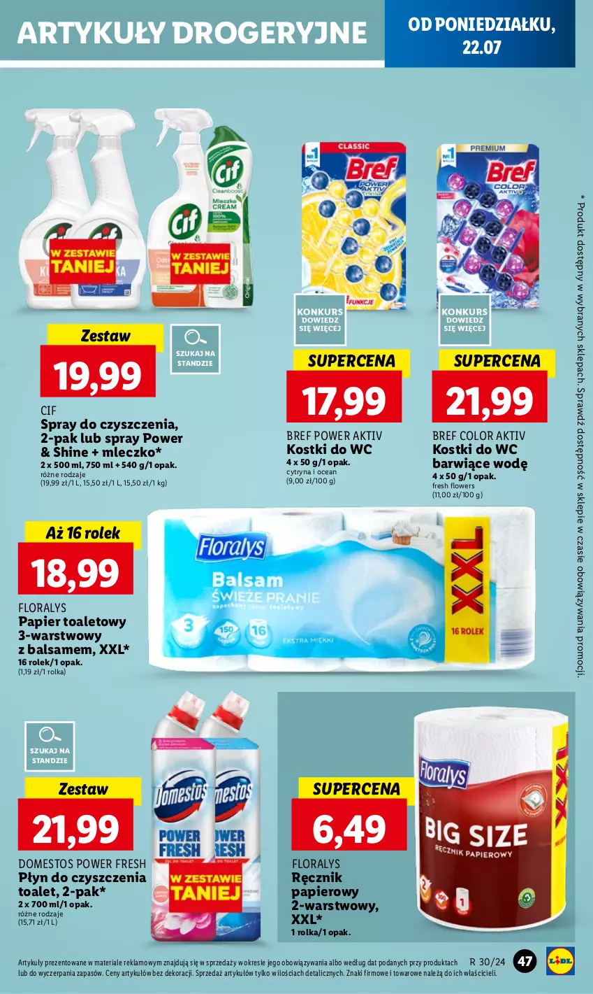 Gazetka promocyjna Lidl - GAZETKA - ważna 22.07 do 24.07.2024 - strona 53 - produkty: Bref, Cif, Domestos, Flora, Mleczko, Papier, Papier toaletowy, Ręcznik, Spray do czyszczenia