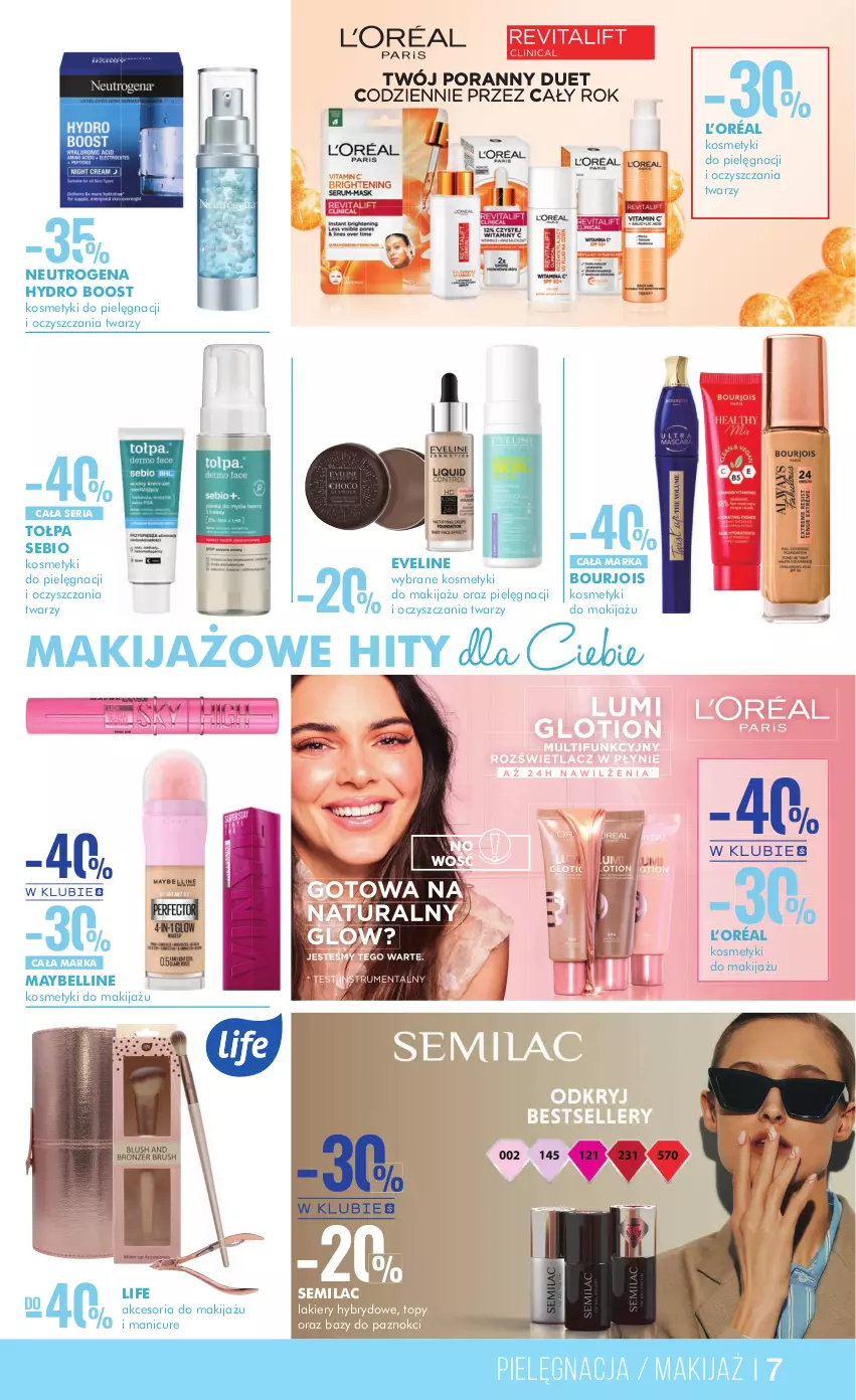 Gazetka promocyjna Super Pharm - Gazetka - ważna 29.05 do 12.06.2024 - strona 7 - produkty: Bell, Bourjois, Clin, Eveline, Kosmetyki do pielęgnacji, L’Oréal, Lakier, Makijaż, Maybelline, Neutrogena, Por, Ser, Tołpa, Top