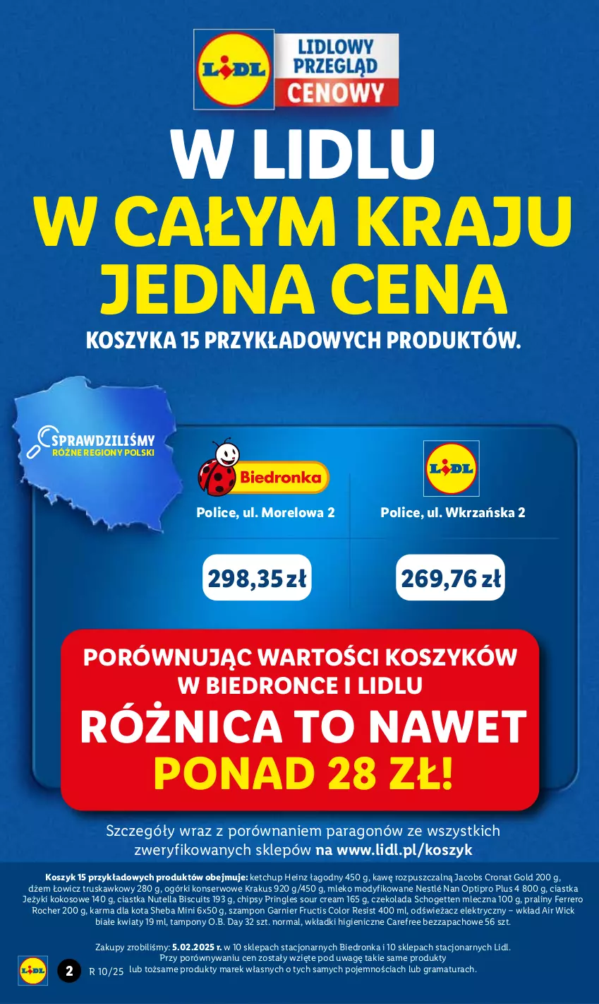 Gazetka promocyjna Lidl - GAZETKA - ważna 06.03 do 08.03.2025 - strona 2 - produkty: Air Wick, Carefree, Chipsy, Ciastka, Czekolada, Dron, Dżem, Ferrero, Ferrero Rocher, Fructis, Garnier, Gra, Heinz, Jacobs, Jeżyki, Ketchup, Kokos, Kosz, Krakus, Mleko, Mleko modyfikowane, NAN Optipro, Nestlé, Nutella, O.B., Ogórki konserwowe, Por, Praliny, Pringles, Rama, Schogetten, Ser, Sheba, Szampon, Tampony, Wkładki