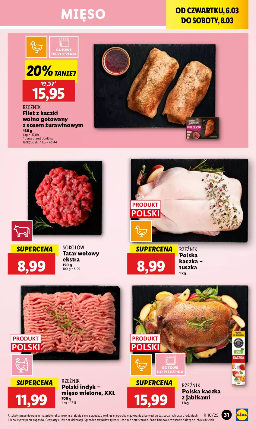 Gazetka promocyjna Lidl - GAZETKA - ważna 06.03 do 08.03.2025 - strona 37 - produkty: Jabłka, Kaczka, Mięso, Mięso mielone, Piec, Sok, Sokołów, Sos, Tatar wołowy, Tusz, Wino