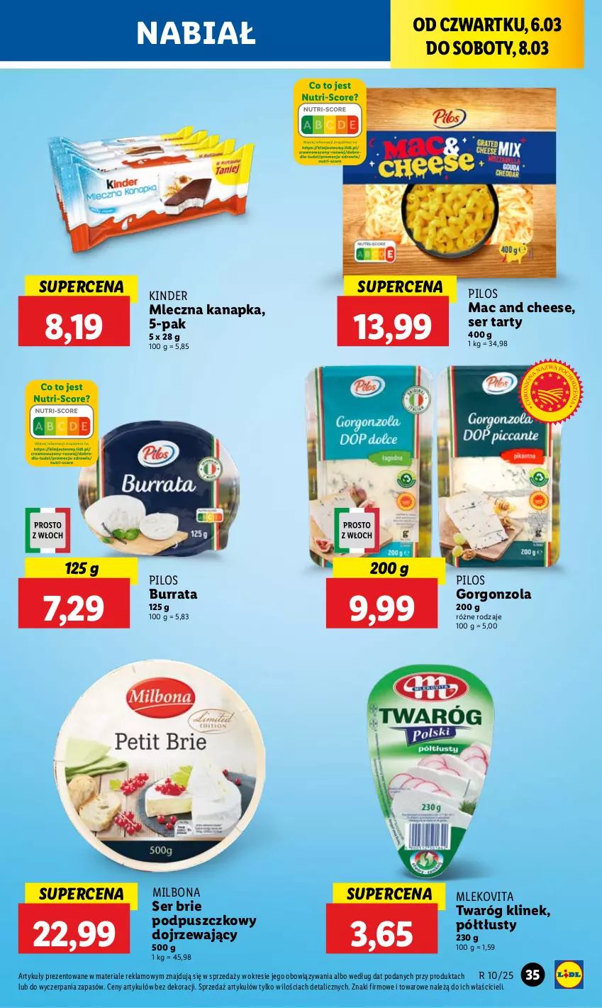 Gazetka promocyjna Lidl - GAZETKA - ważna 06.03 do 08.03.2025 - strona 41 - produkty: Brie, Burrata, Gorgonzola, Kinder, Mleczna kanapka, Mleko, Mlekovita, Pilos, Ser, Twaróg