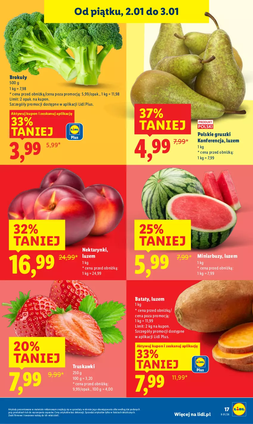 Gazetka promocyjna Lidl - GAZETKA - ważna 02.01 do 03.01.2026 - strona 19 - produkty: Arbuz, Brokuły, Gruszki, Nektar, Truskawki