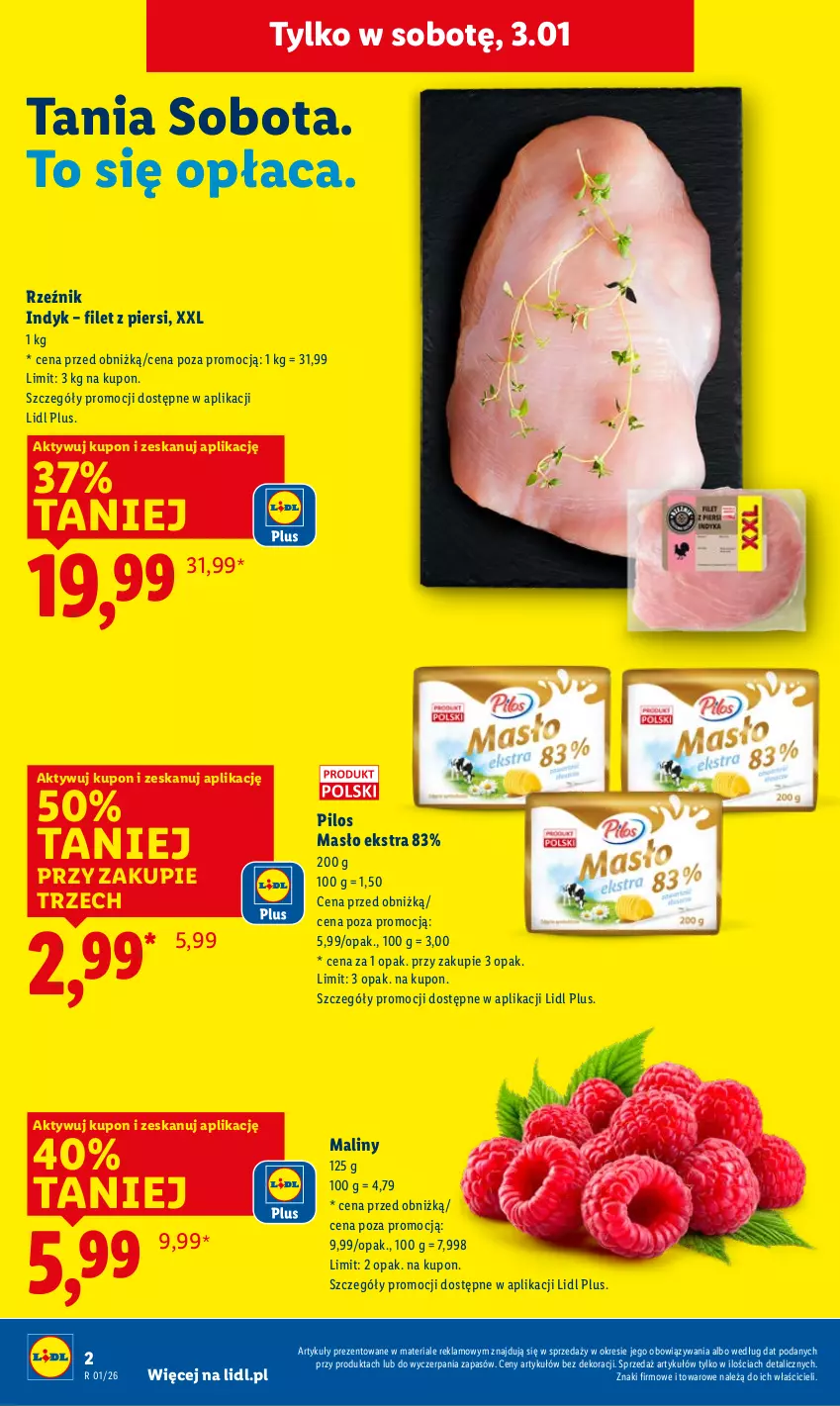 Gazetka promocyjna Lidl - GAZETKA - ważna 02.01 do 03.01.2026 - strona 2 - produkty: Maliny, Masło, Pilos