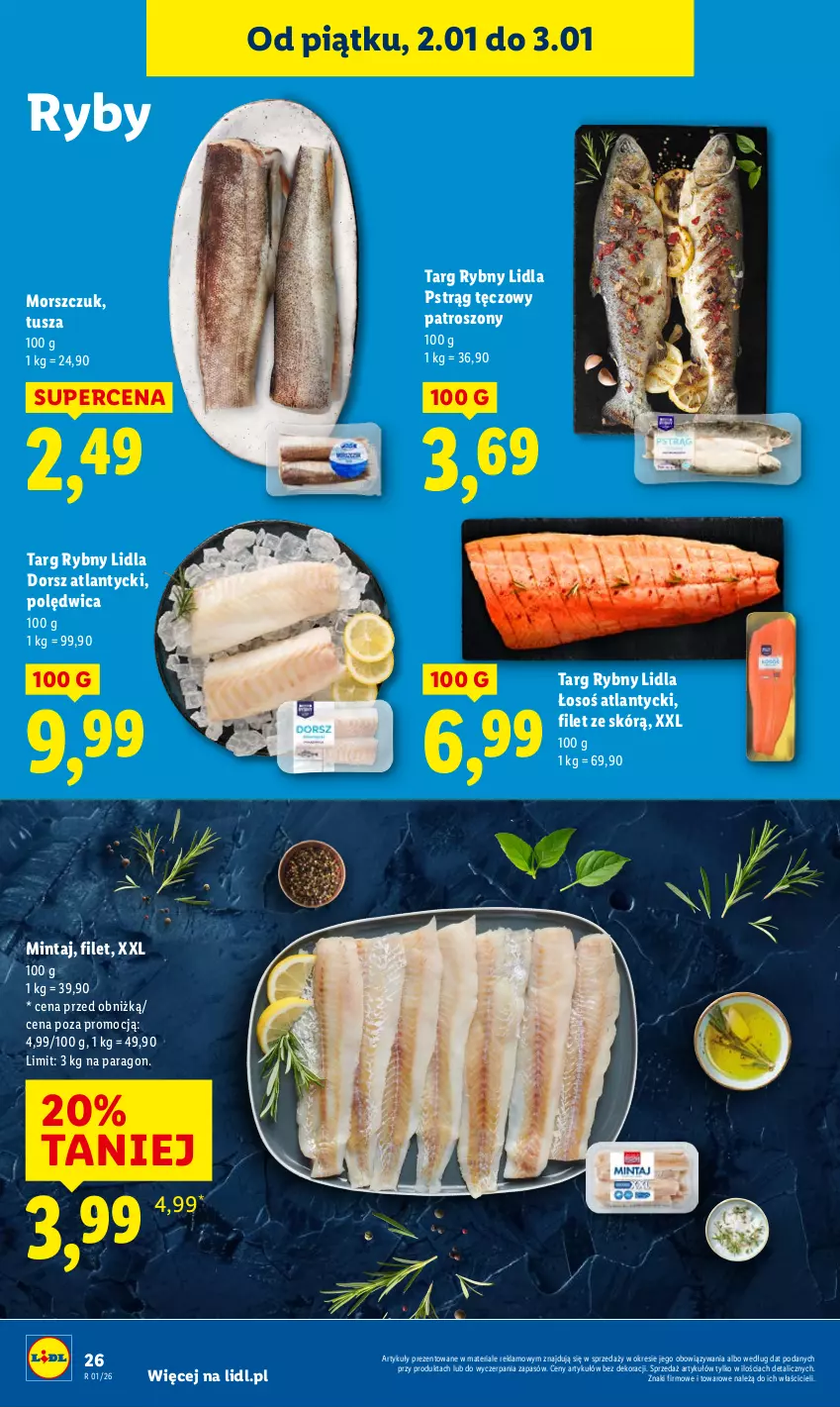 Gazetka promocyjna Lidl - GAZETKA - ważna 02.01 do 03.01.2026 - strona 28 - produkty: Dorsz, Mintaj, Polędwica, Pstrąg, Pstrąg tęczowy, Tusz