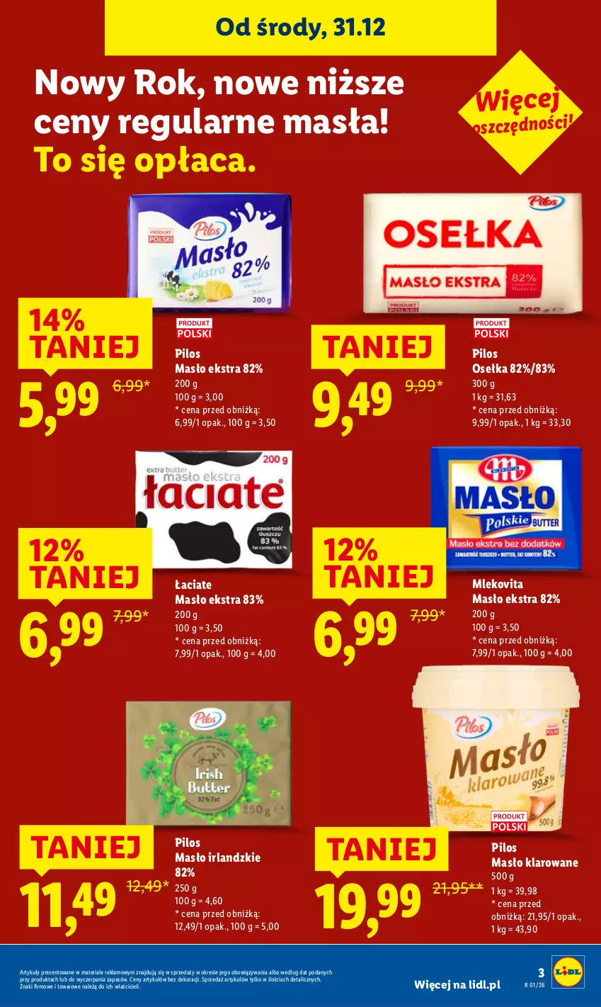 Gazetka promocyjna Lidl - GAZETKA - ważna 02.01 do 03.01.2026 - strona 3 - produkty: Masło, Masło klarowane, Mleko, Mlekovita, Pilos