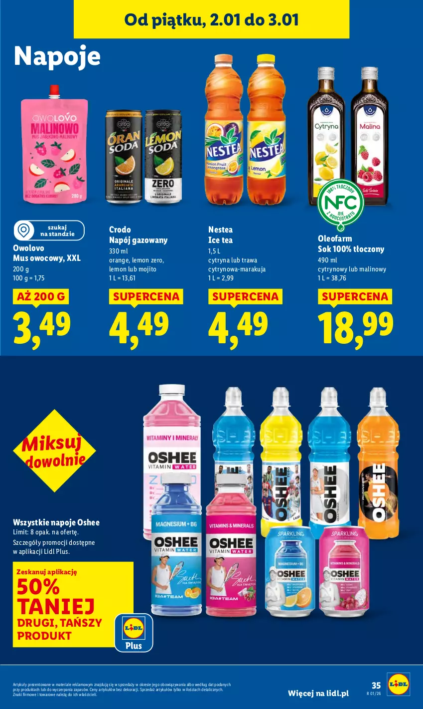 Gazetka promocyjna Lidl - GAZETKA - ważna 02.01 do 03.01.2026 - strona 37 - produkty: Fa, Ice tea, Mus, Napój, Napój gazowany, Napoje, Nestea, Oleo, Oleofarm, Oshee, Sok