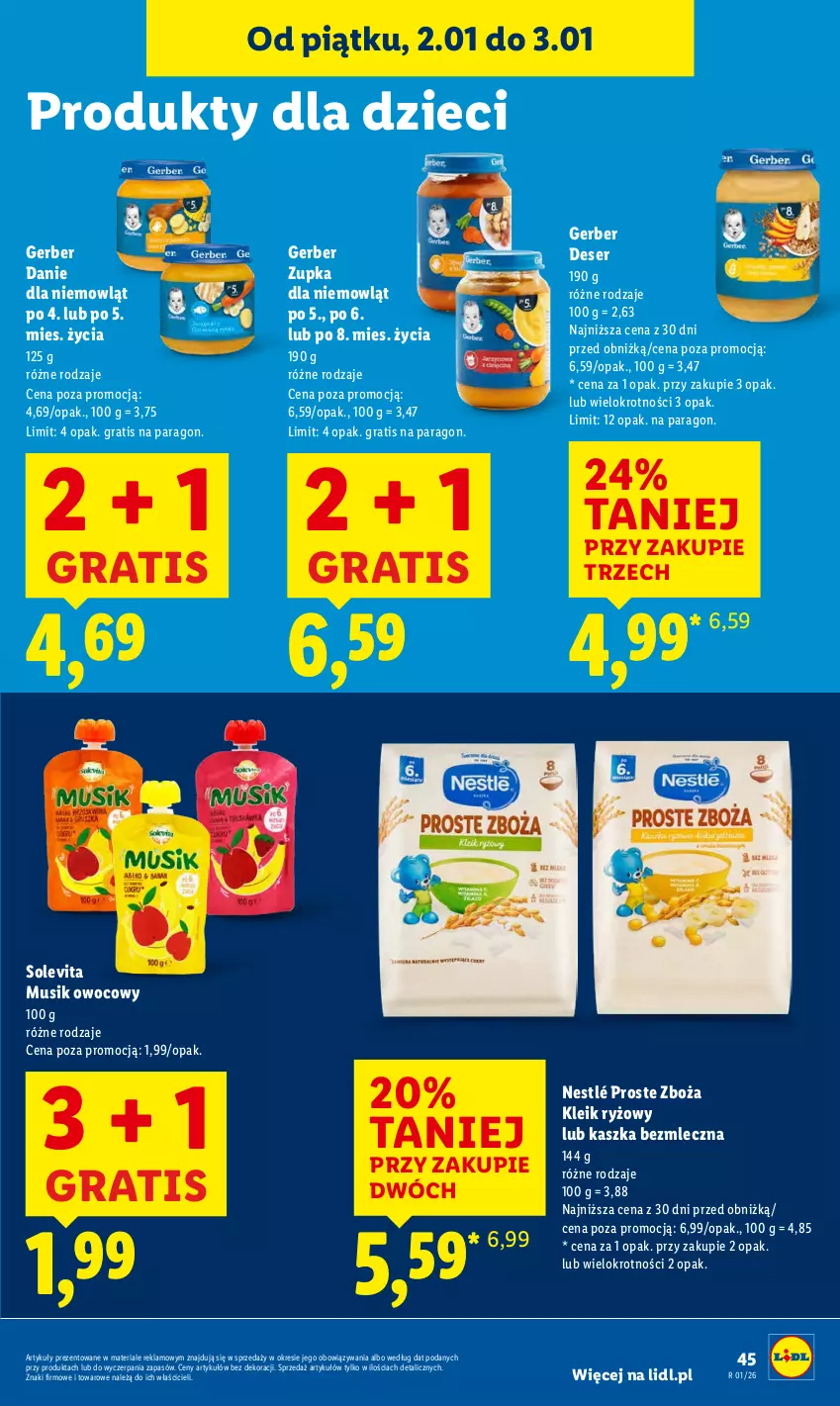 Gazetka promocyjna Lidl - GAZETKA - ważna 02.01 do 03.01.2026 - strona 47 - produkty: Deser, Dzieci, Gerber, Gra, Mus, Nestlé, Ryż, Ser