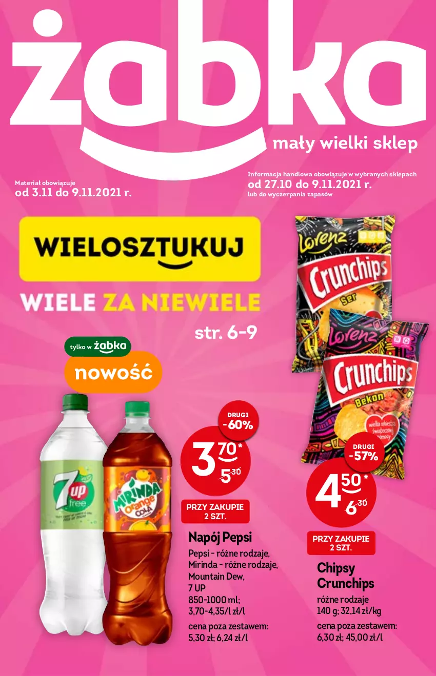 Gazetka promocyjna Żabka - ważna 03.11 do 09.11.2021 - strona 1 - produkty: Chipsy, Crunchips, Mirinda, Napój, Pepsi