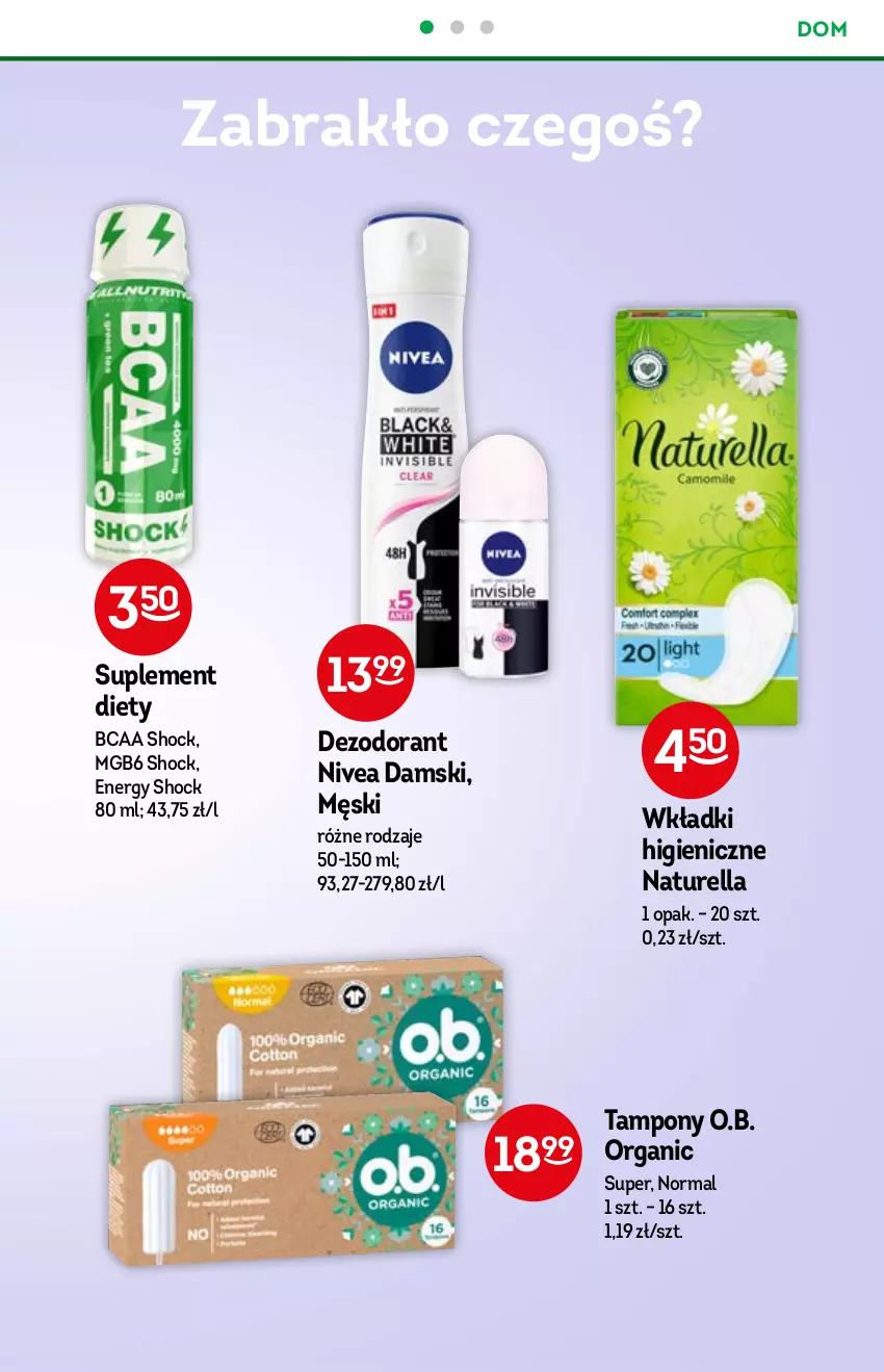 Gazetka promocyjna Żabka - ważna 03.11 do 09.11.2021 - strona 49 - produkty: Dezodorant, Naturell, Naturella, Nivea, O.B., Suplement diety, Tampony, Wkładki