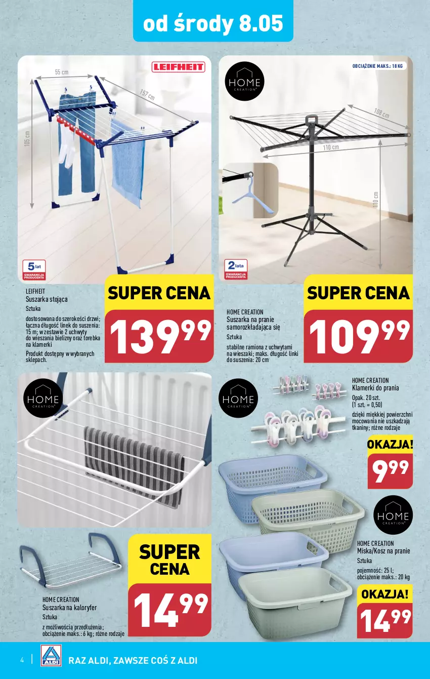 Gazetka promocyjna Aldi - Artykuły przemysłowe i tekstylia - ważna 08.05 do 11.05.2024 - strona 4 - produkty: Drzwi, Kosz, Miska, Suszarka, Suszarka na pranie, Torebka, Uchwyty, Wieszak