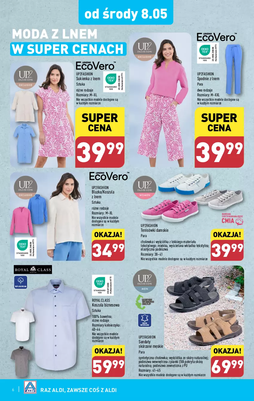 Gazetka promocyjna Aldi - Artykuły przemysłowe i tekstylia - ważna 08.05 do 11.05.2024 - strona 6 - produkty: Fa, Kosz, Koszula, Moda, Sandał, Spodnie, Sukienka, Tenisówki, Wełna