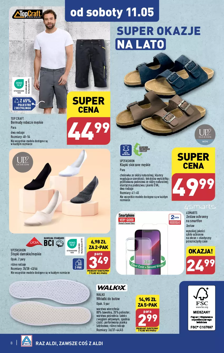 Gazetka promocyjna Aldi - Artykuły przemysłowe i tekstylia - ważna 08.05 do 11.05.2024 - strona 8 - produkty: Bermudy, Fa, Klapki, Smartfon, Sok, Top, Wełna, Wkładki