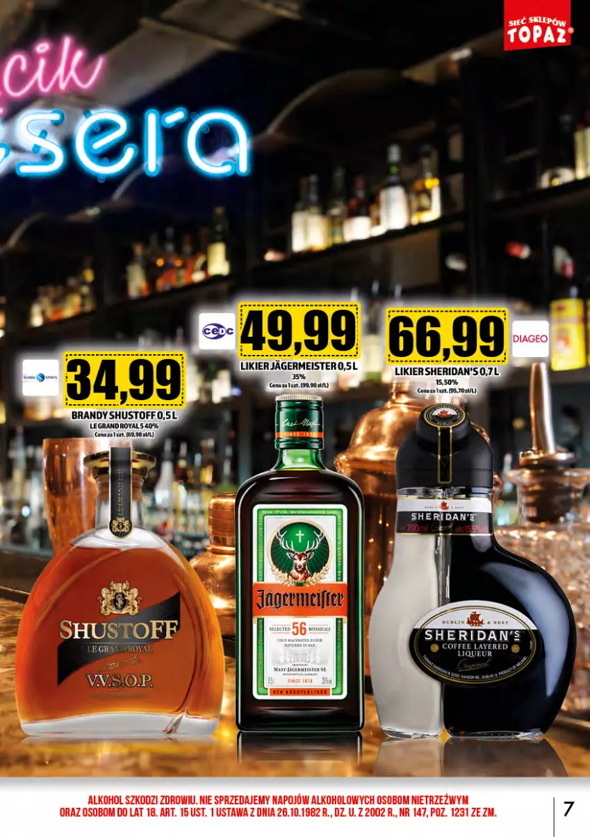 Gazetka promocyjna Topaz - Gazetka - ważna 01.04 do 30.04.2024 - strona 7 - produkty: Brandy, Gra, Jagermeister, Likier, Sheridan's