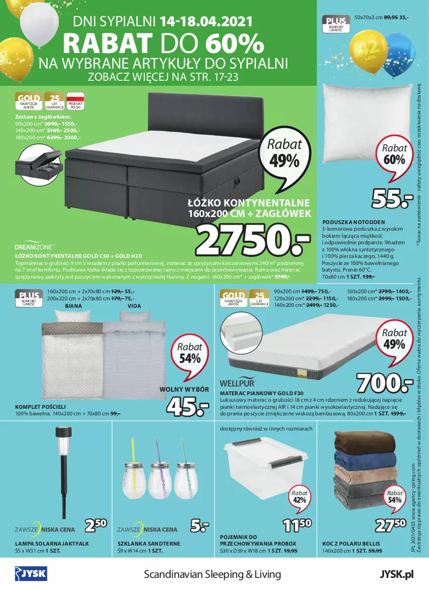 Gazetka promocyjna Jysk - Oferta tygodnia - ważna 14.04 do 27.04.2021 - strona 25 - produkty: Bell, Fa, Koc, Komplet pościeli, Lampa, Materac, Materac piankowy, Materac sprężynowy, Poduszka, Pojemnik, Pojemnik do przechowywania, Pościel, Rama, Sok, Szklanka, Tera, Top, Wełna, Zagłówek