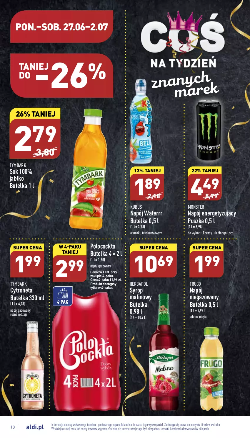 Gazetka promocyjna Aldi - Katalog spożywczy - ważna 27.06 do 02.07.2022 - strona 18 - produkty: Herbapol, Kubuś, Mango, Mięta, Napój, Napój gazowany, Napój niegazowany, Sok, Syrop, Tymbark