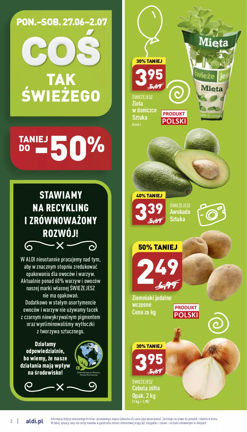 Gazetka promocyjna Aldi - Katalog spożywczy - ważna 27.06 do 02.07.2022 - strona 2 - produkty: Cebula, Top, Ziemniaki, Zioła w doniczce