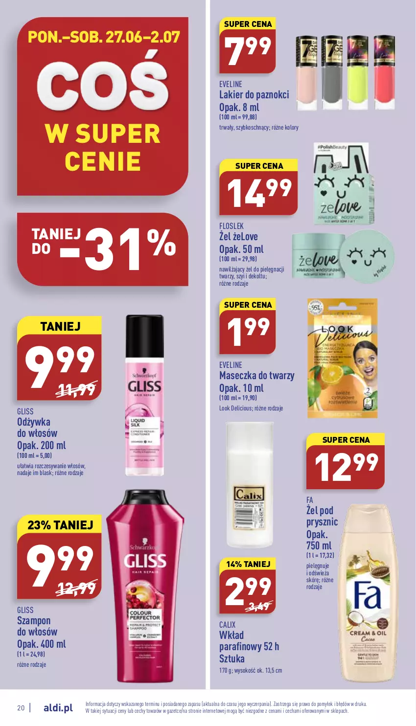 Gazetka promocyjna Aldi - Katalog spożywczy - ważna 27.06 do 02.07.2022 - strona 20 - produkty: Eveline, Fa, Lakier, Lakier do paznokci, Odżywka, Sok, Szampon