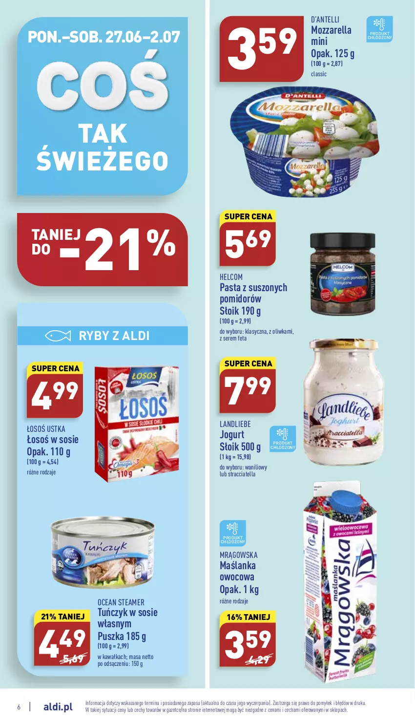 Gazetka promocyjna Aldi - Katalog spożywczy - ważna 27.06 do 02.07.2022 - strona 6 - produkty: Feta, HELCOM, Jogurt, Kawa, Maślanka, Mozzarella, Ser, Sos, Tuńczyk