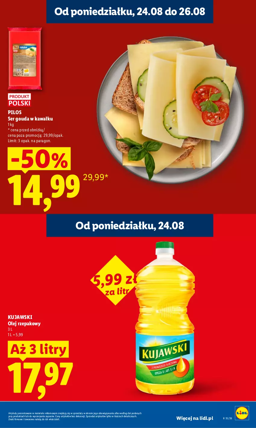 Gazetka promocyjna Lidl - Gazetka ważna od 24.08 do 26.08 - ważna 24.08 do 26.08.2026 - strona 11 - produkty: Gouda, Kawa, Kujawski, Olej, Olej rzepakowy, Pilos, Ser