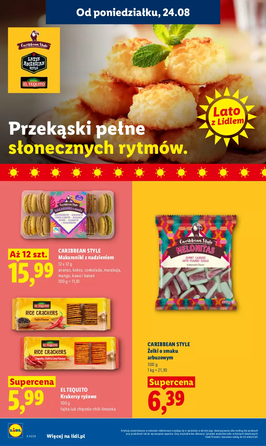 Gazetka promocyjna Lidl - Gazetka ważna od 24.08 do 26.08 - ważna 24.08 do 26.08.2026 - strona 64 - produkty: Ananas, Arbuz, Czekolada, Fa, Kawa, Kokos, Krakersy, Limonka, Makaron, Mango, Ryż