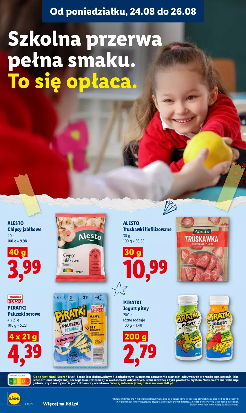 Gazetka promocyjna Lidl - Gazetka ważna od 24.08 do 26.08 - ważna 24.08 do 26.08.2026 - strona 66 - produkty: Chipsy, Jogurt, Jogurt pitny, Ser, Truskawki