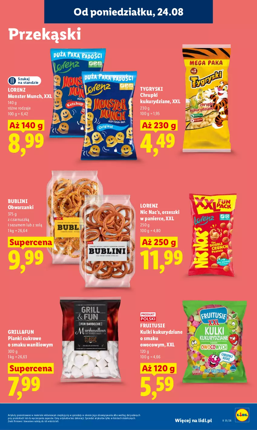 Gazetka promocyjna Lidl - Gazetka ważna od 24.08 do 26.08 - ważna 24.08 do 26.08.2026 - strona 81 - produkty: Chrupki, Grill, Gry, Lorenz, Monster Munch, Orzeszki, Sezam