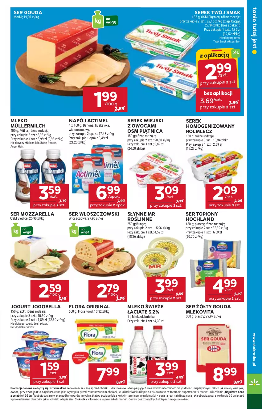 Gazetka promocyjna Stokrotka - Market - ważna 30.10 do 05.11.2025 - strona 11 - produkty: Actimel, Aksam, Bell, Bella, Danone, Flora, Gin, Gouda, Hochland, Jogobella, Jogurt, Mięso, Mleko, Mlekovita, Mozzarella, Müller, Müllermilch, Napój, Owoce, Piątnica, Rolmlecz, Ser, Ser topiony, Serek, Serek homogenizowany, Serek wiejski, Słynne, Słynne MR Roślinne, Top, Twój Smak, Warzywa, Włoszczowski, Zott