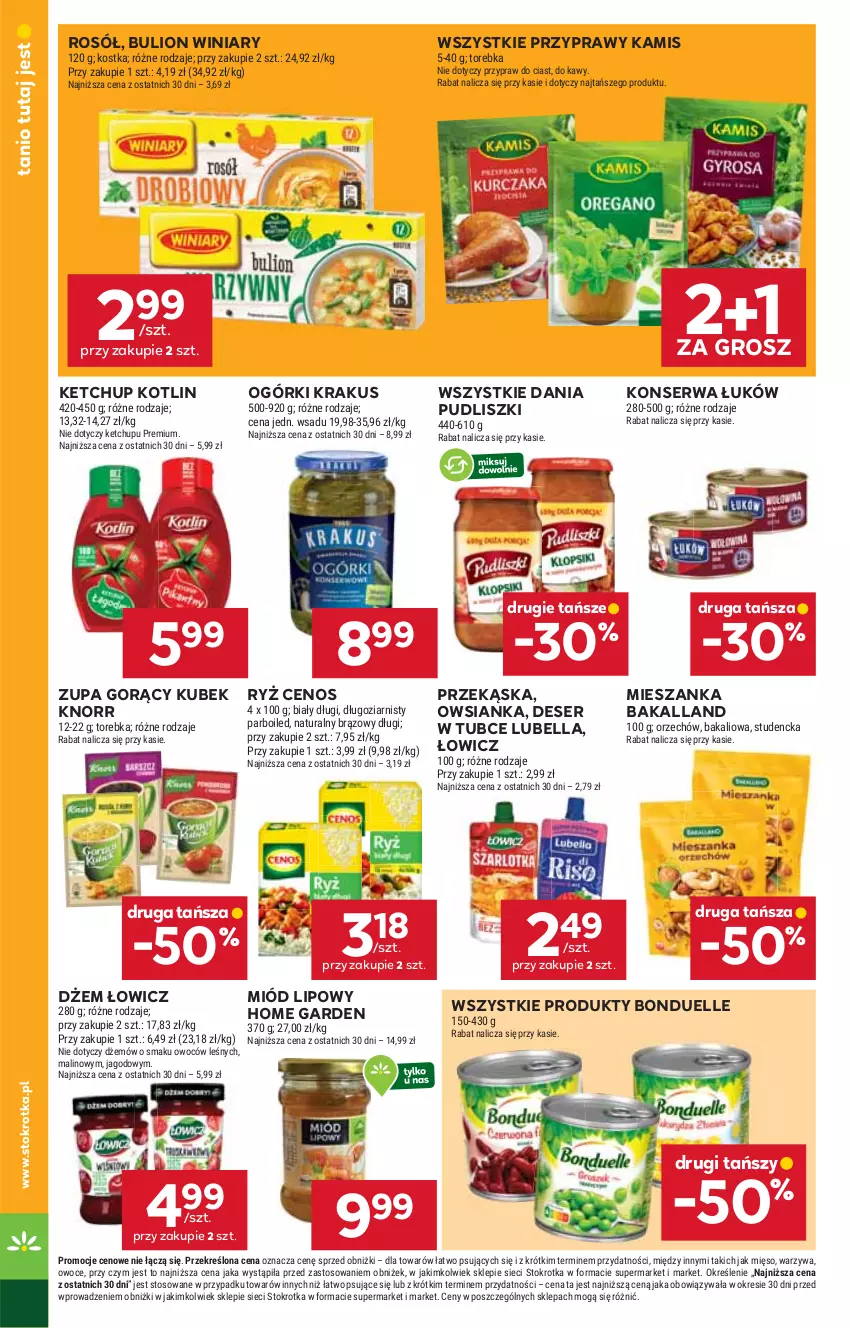 Gazetka promocyjna Stokrotka - Market - ważna 30.10 do 05.11.2025 - strona 12 - produkty: Bakalland, Bell, Bella, Bonduelle, Bulion, Cenos, Deser, Dżem, Kamis, Ketchup, Knorr, Kotlin, Krakus, Kubek, Lion, Lubella, Mięso, Miód, Owoce, Owsianka, Przyprawy, Pudliszki, Rosół, Ryż, Ser, Torebka, Warzywa, Winiary, Zupa