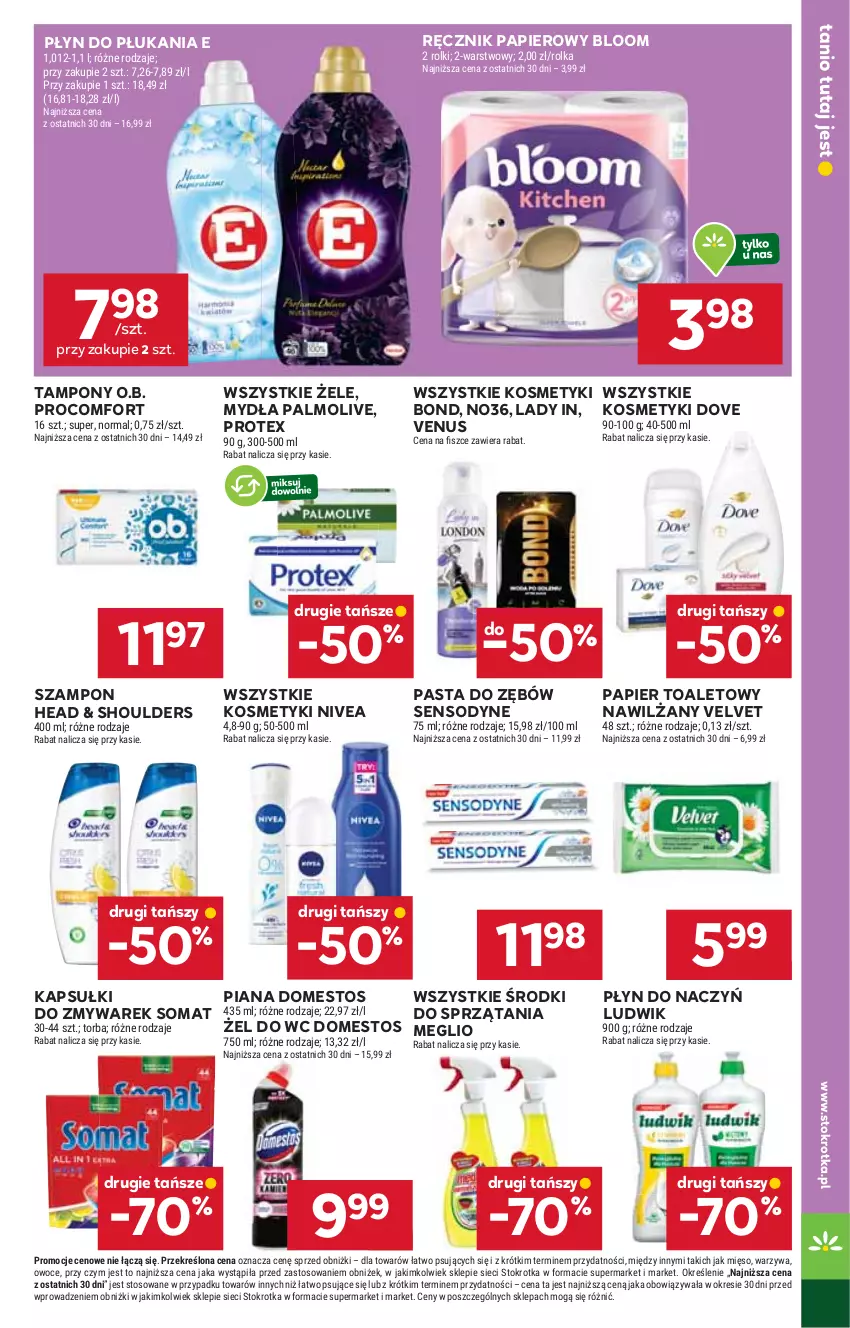 Gazetka promocyjna Stokrotka - Market - ważna 30.10 do 05.11.2025 - strona 23 - produkty: Domestos, Dove, Ludwik, Mięso, Nivea, O.B., Owoce, Palmolive, Papier, Papier toaletowy, Pasta do zębów, Płyn do płukania, Ręcznik, Rolki, Sensodyne, Somat, Szampon, Tampony, Torba, Velvet, Venus, Warzywa