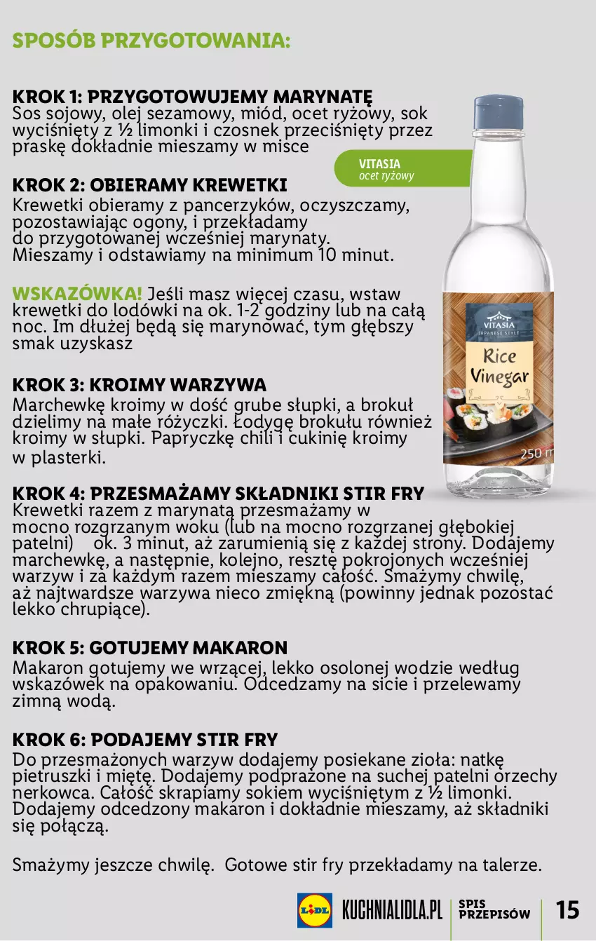 Gazetka promocyjna Lidl - KATALOG VITASIA - ważna 13.06 do 19.06.2022 - strona 15 - produkty: Czosnek, Krewetki, Makaron, Miód, Ocet, Ocet ryżowy, Olej, Olej sezamowy, Plasterki, Rum, Ryż, Sezam, Sok, Sos, Sos sojowy, Talerz, Warzywa