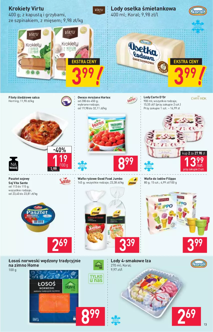 Gazetka promocyjna Stokrotka - Supermarket - ważna 26.08 do 01.09.2021 - strona 13 - produkty: Hortex, Kapustą, Krokiety, Lody, Owoce, Pasztet, Ryż, Salsa, Sante, Szpinak, Virtu, Wafle, Wafle do lodów