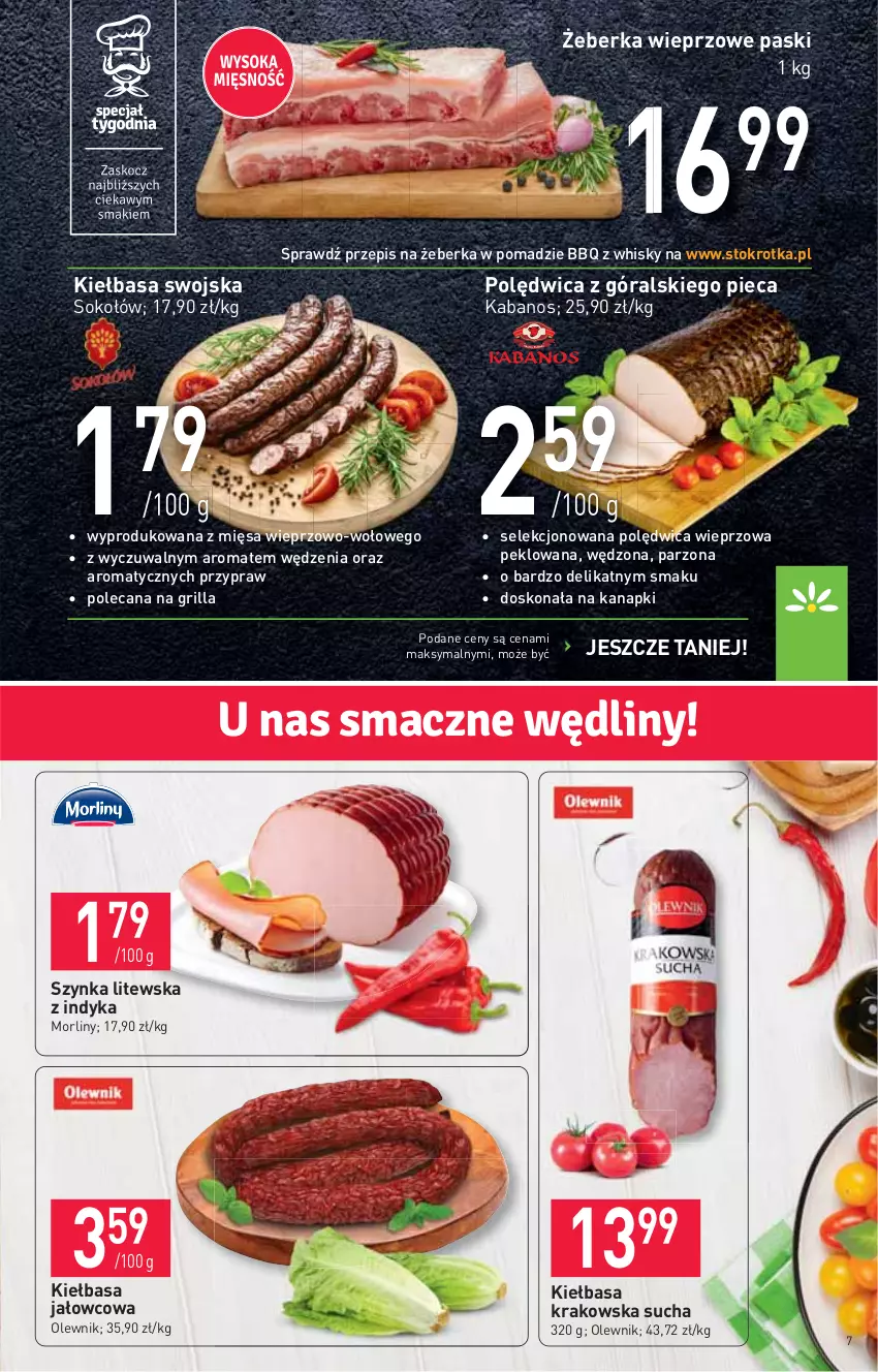 Gazetka promocyjna Stokrotka - Supermarket - ważna 26.08 do 01.09.2021 - strona 7 - produkty: Grill, HP, Kabanos, Kiełbasa, Kiełbasa krakowska, Morliny, Olewnik, Piec, Polędwica, Sok, Sokołów, Szynka, Whisky