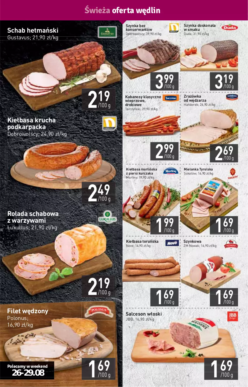 Gazetka promocyjna Stokrotka - Supermarket - ważna 26.08 do 01.09.2021 - strona 8 - produkty: Duda, HP, Kabanos, Karp, Kiełbasa, Kiełbasa krucha, Kurczak, Mielonka tyrolska, Morliny, NOWAK, Rolada, Salceson, Ser, Sok, Sokołów, Szynka, Tarczyński, Warzywa