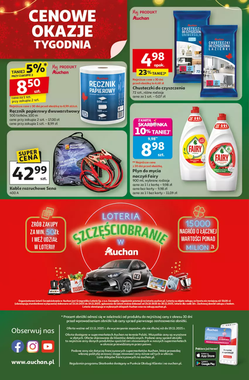 Gazetka promocyjna Auchan - Gazetka Święta jak babcię kocham Supermarket Auchan - ważna 13.11 do 19.11.2025 - strona 8 - produkty: Chusteczki, Chusteczki do czyszczenia, Do mycia naczyń, Fa, Fairy, Gra, Papier, Płyn do mycia, Płyn do mycia naczyń, Ręcznik, Ser