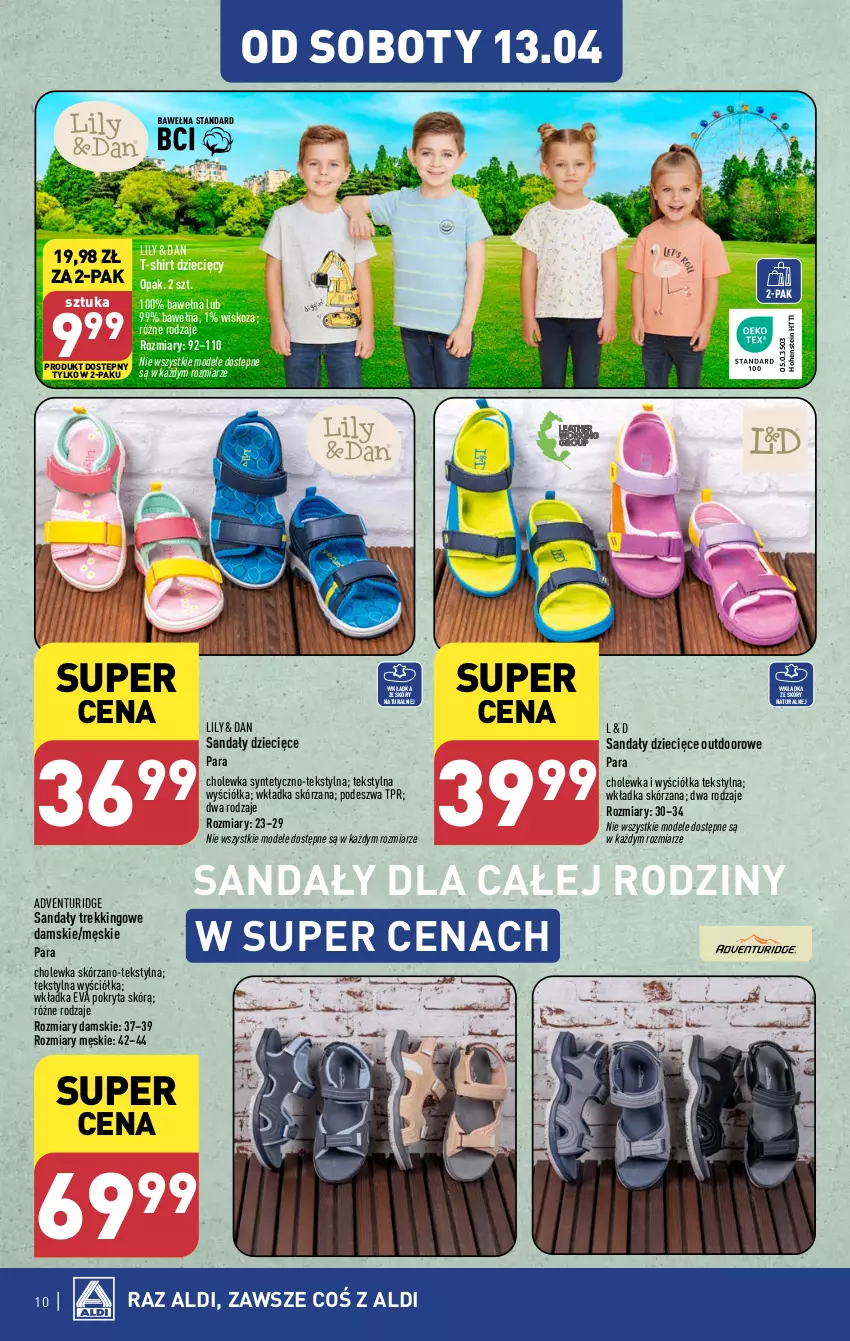 Gazetka promocyjna Aldi - Artykuły przemysłowe i tekstylia - ważna 10.04 do 13.04.2024 - strona 10 - produkty: Dzieci, Sandał, T-shirt, Wełna