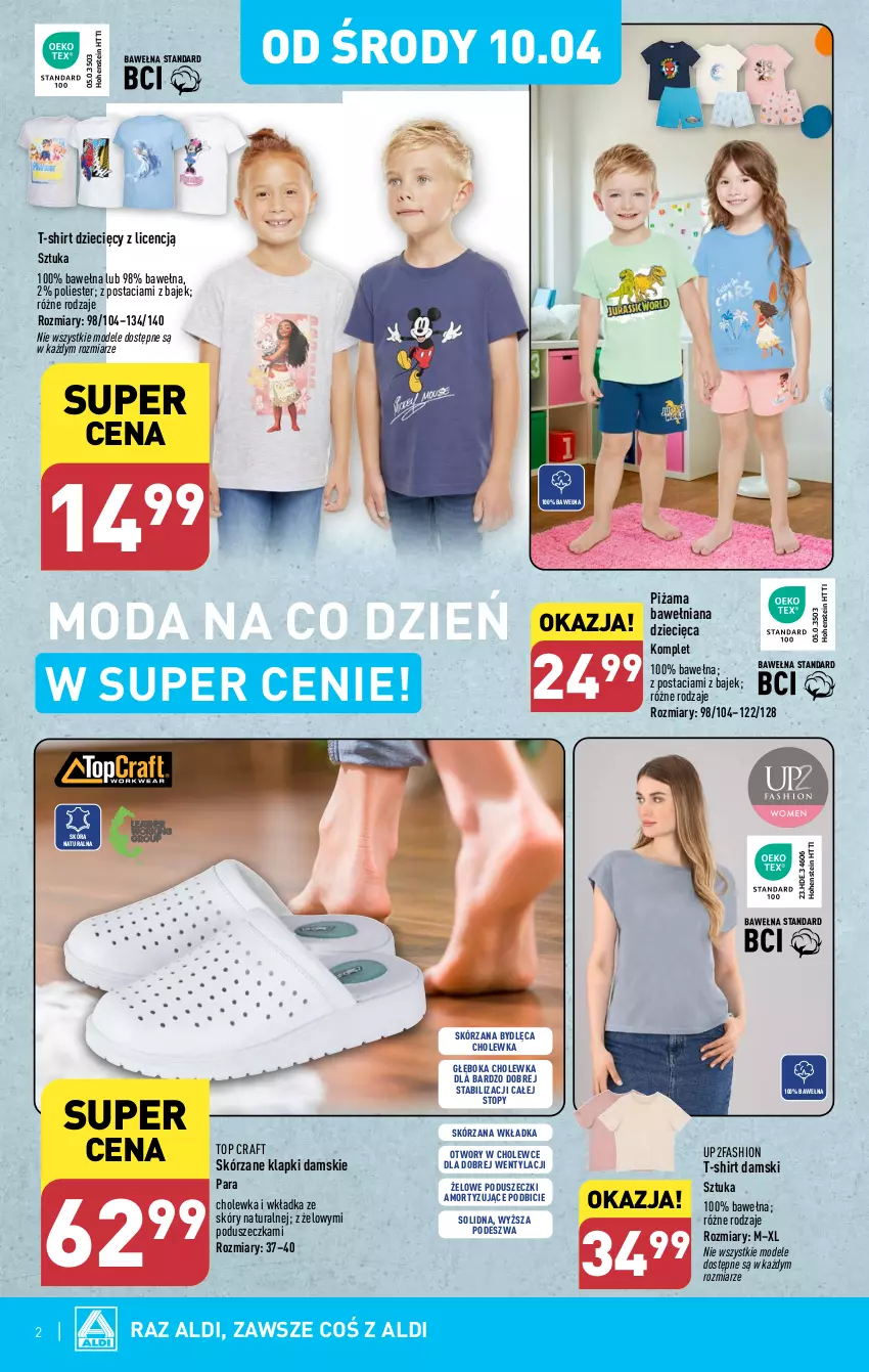 Gazetka promocyjna Aldi - Artykuły przemysłowe i tekstylia - ważna 10.04 do 13.04.2024 - strona 2 - produkty: BIC, Dzieci, Fa, Klapki, Moda, Piżama, T-shirt, Top, Wełna