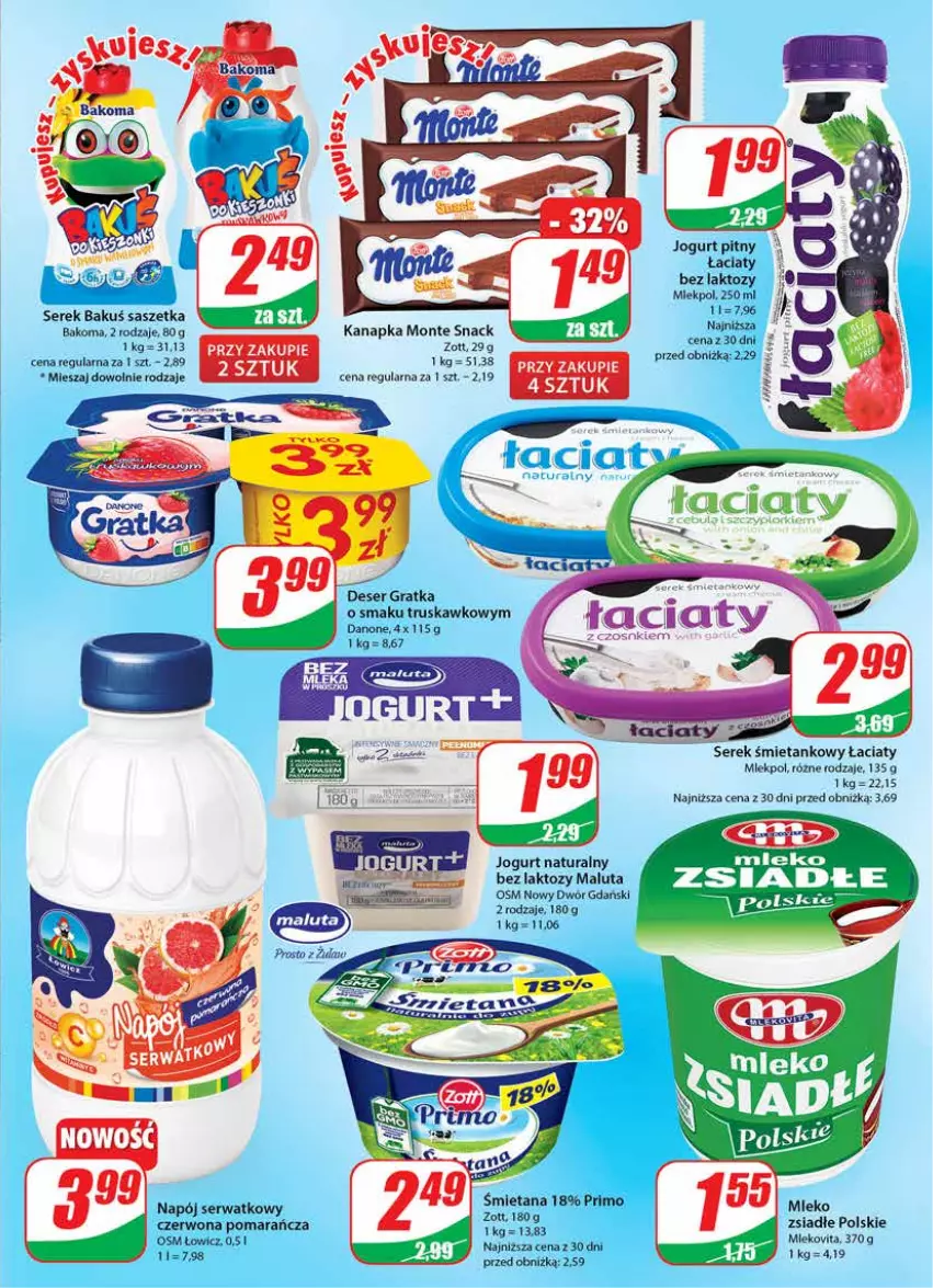 Gazetka promocyjna Dino - Gazetka 39 - ważna 27.09 do 03.10.2023 - strona 13 - produkty: Bakoma, Danone, Deser, Gra, Jogurt, Jogurt naturalny, Jogurt pitny, Mleko, Mlekovita, Monte, Ser, Serek, Zott