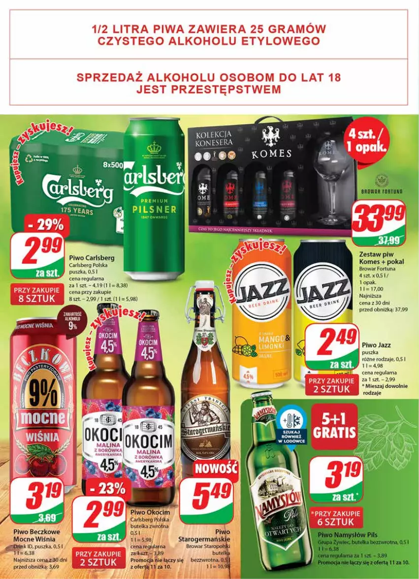 Gazetka promocyjna Dino - Gazetka 39 - ważna 27.09 do 03.10.2023 - strona 18 - produkty: Carlsberg, Fortuna, Koc, Okocim, Piwo, Ser