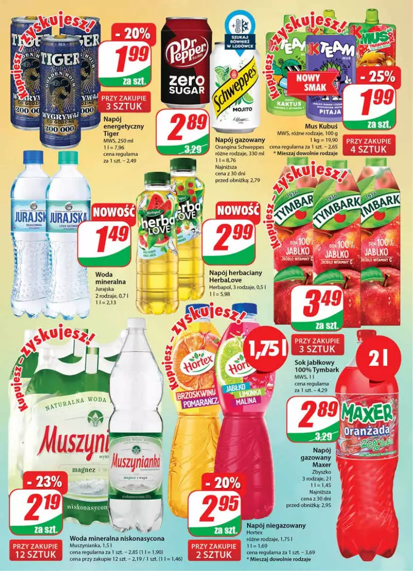 Gazetka promocyjna Dino - Gazetka 39 - ważna 27.09 do 03.10.2023 - strona 2 - produkty: Fa, Gin, Herbapol, Kubuś, Mus, Muszynianka, Napój, Napój gazowany, Schweppes, Tiger, Woda