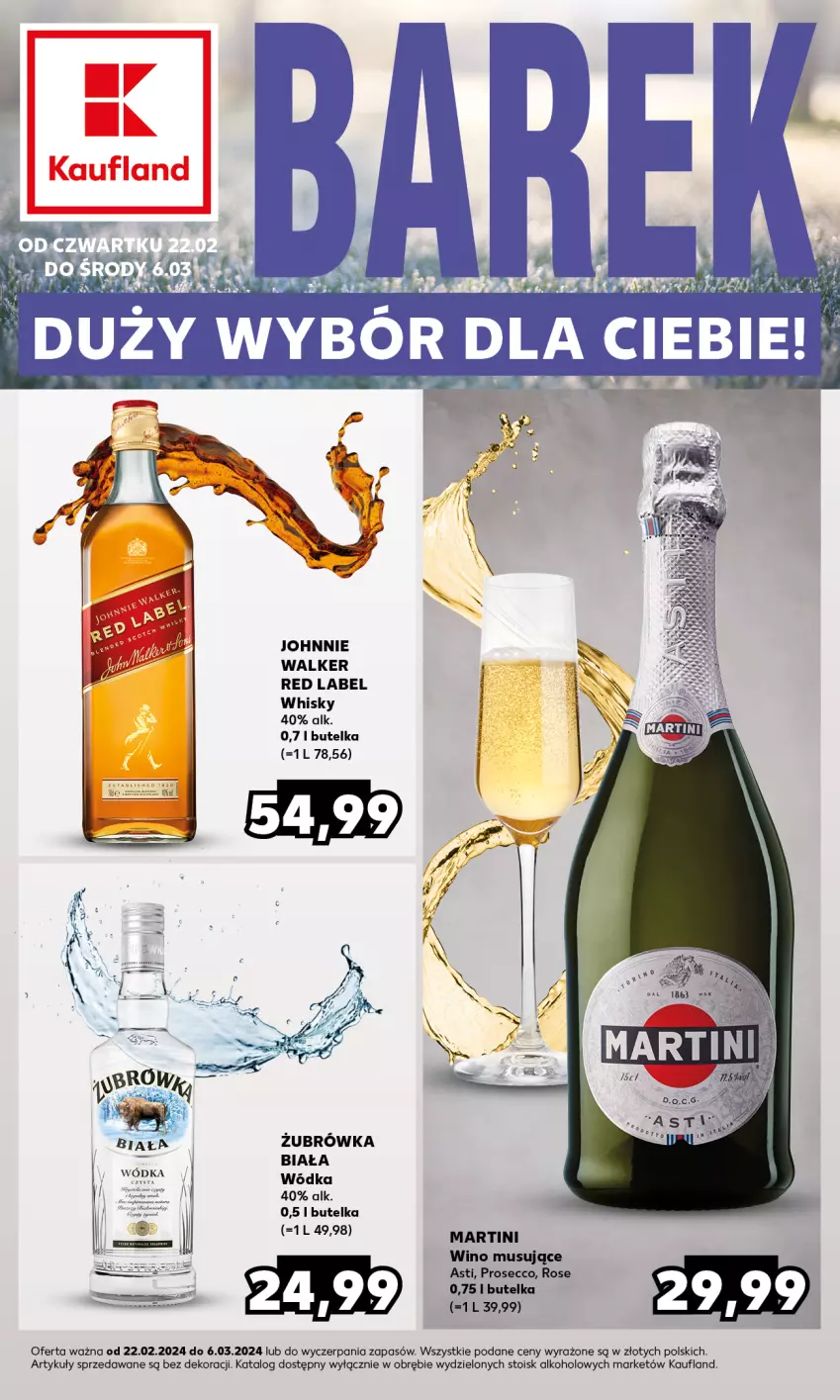 Gazetka promocyjna Kaufland - Barek Kauflandu - ważna 22.02 do 06.03.2024 - strona 1 - produkty: Johnnie Walker, Mus, Prosecco, Whisky, Wino, Wino musujące, Wódka