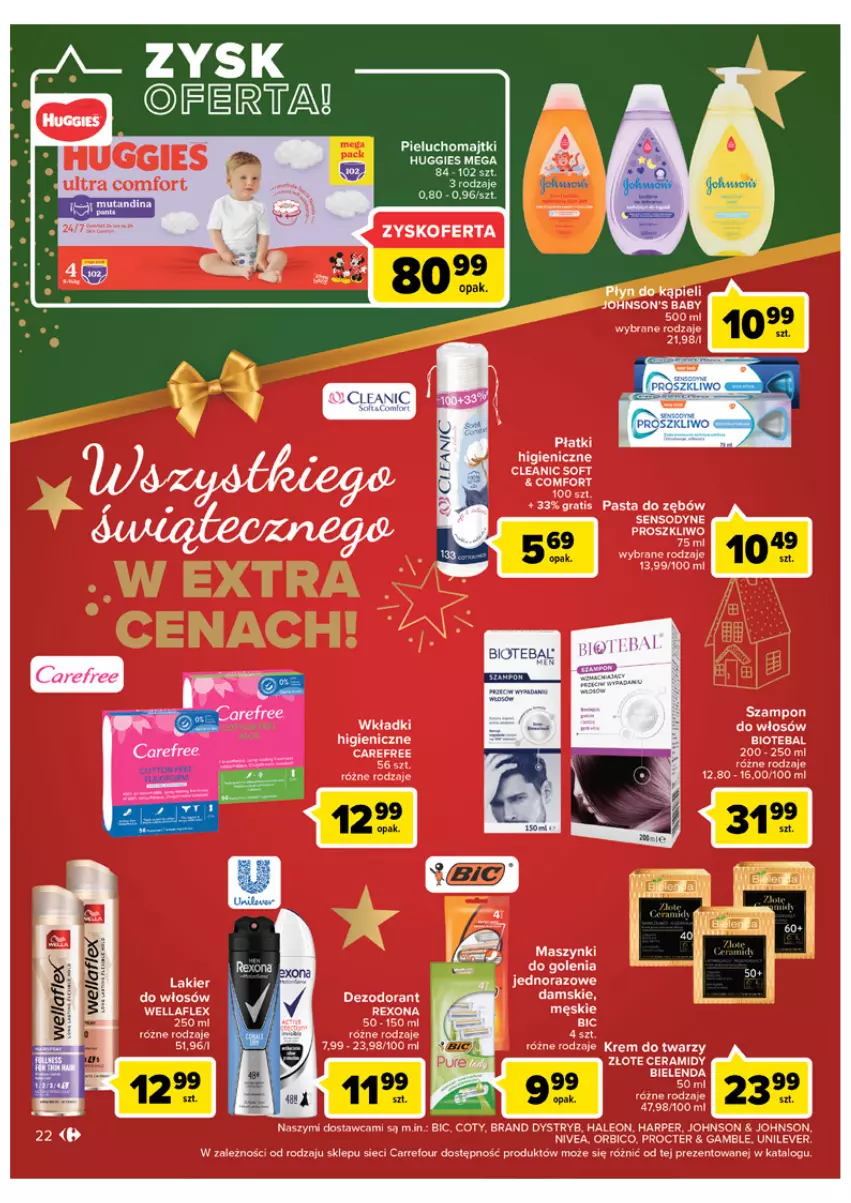 Gazetka promocyjna Carrefour - Gazetka Carrefour - ważna 06.12 do 11.12.2022 - strona 22 - produkty: BIOTEBAL, Cif, Cleanic, Fa, Huggies