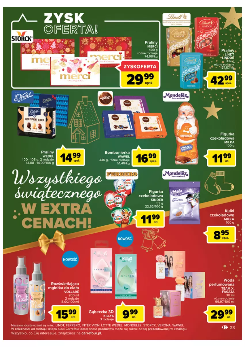 Gazetka promocyjna Carrefour - Gazetka Carrefour - ważna 06.12 do 11.12.2022 - strona 23 - produkty: Fa, Ferrero, Killys, Lindt, Merci, Perfum, Praliny, Wawel, Woda